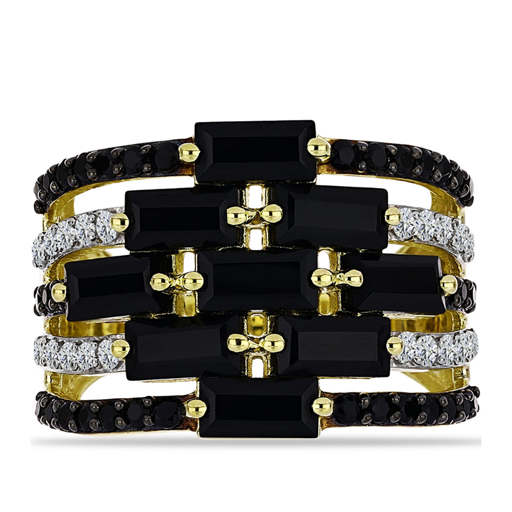 Anillo de Plata Bañada en Oro con Espinela Negra y Topacio Blanco 1