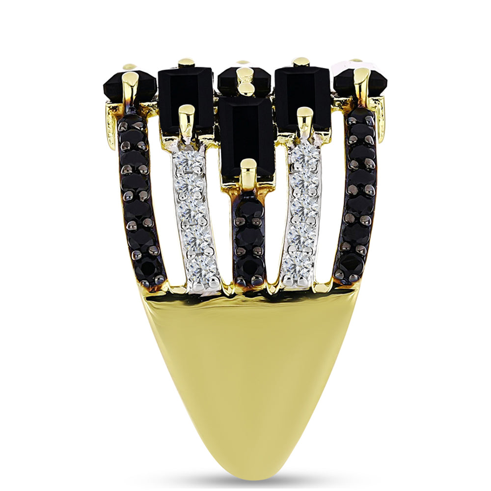 Anillo de Plata Bañada en Oro con Espinela Negra y Topacio Blanco 4