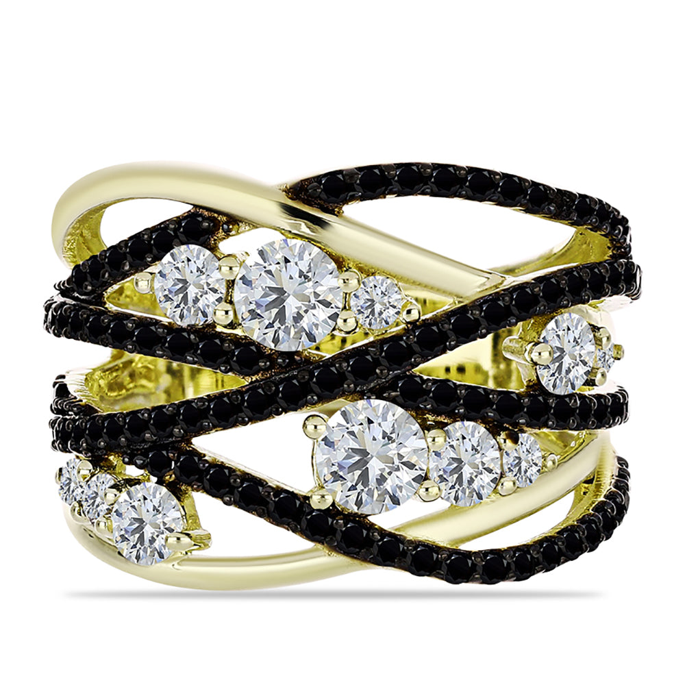 Anillo de Plata Bañada en Oro con Espinela Negra y Topacio Blanco 1