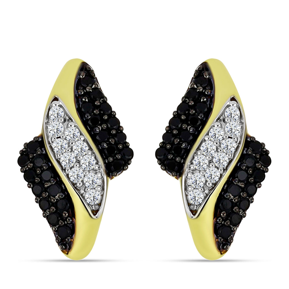 Pendientes de Plata Bañada en Oro con Espinela Negra y Topacio Blanco 1