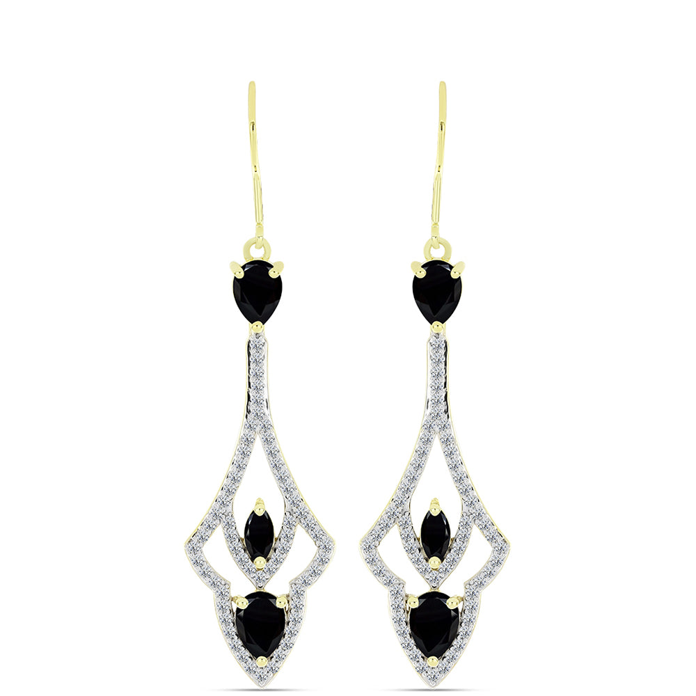 Pendientes de Plata Bañada en Oro con Espinela Negra y Topacio Blanco 1