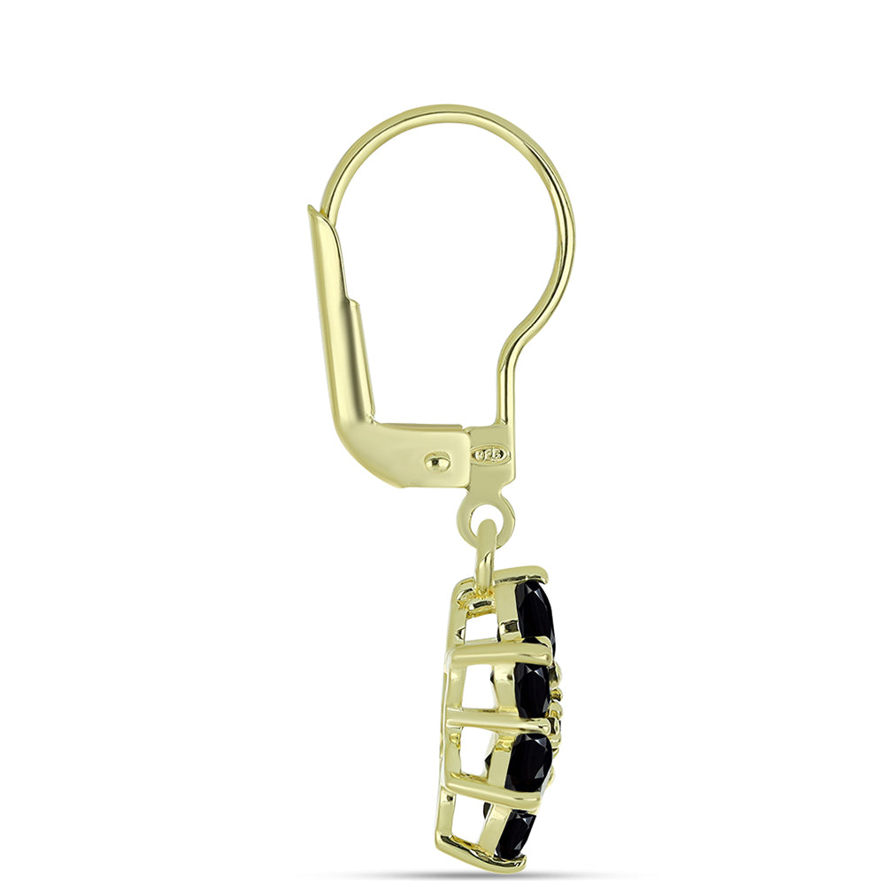 Pendientes de Plata Bañada en Oro con Espinela Negra y Topacio Blanco