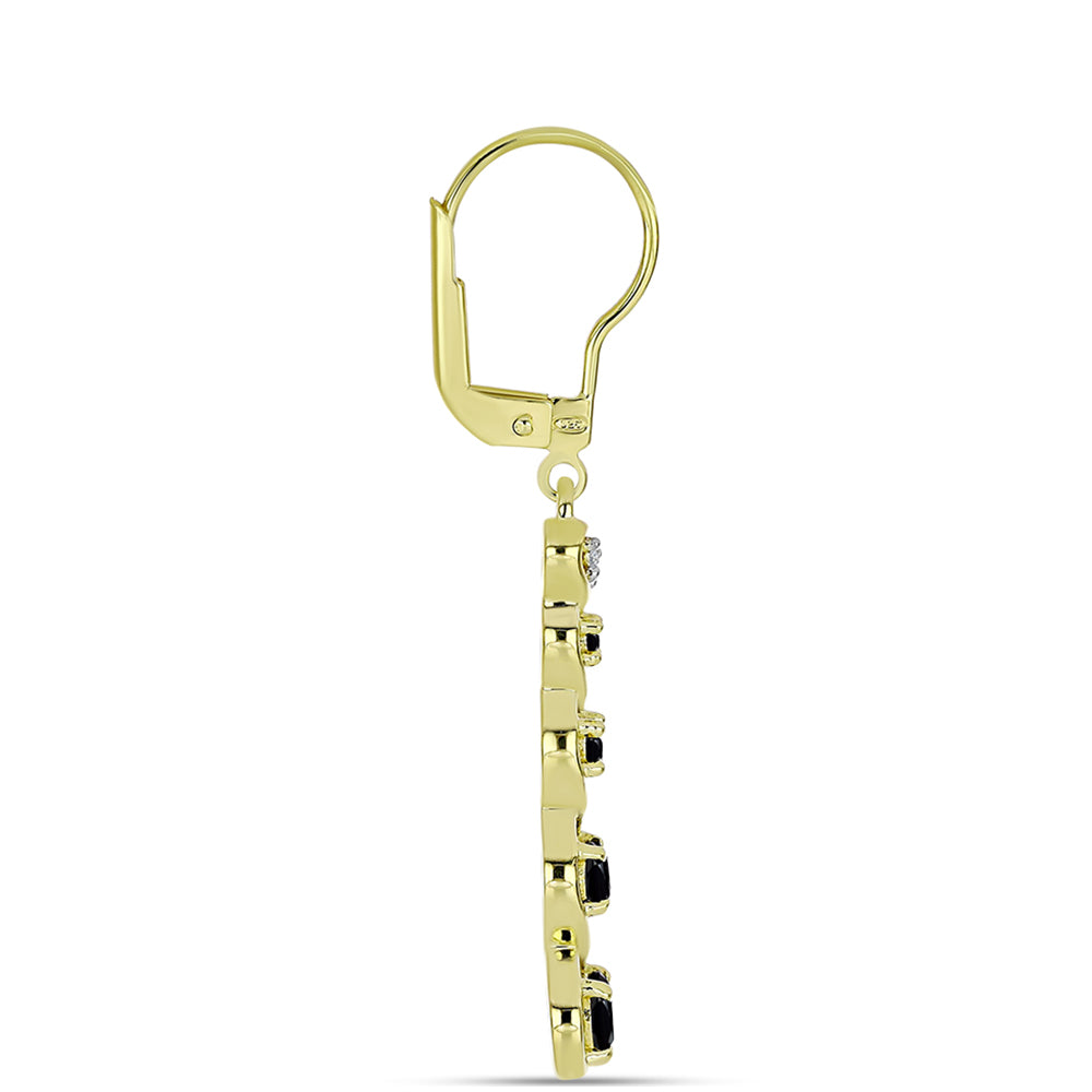 Pendientes de Plata Bañada en Oro con Espinela Negra y Topacio Blanco