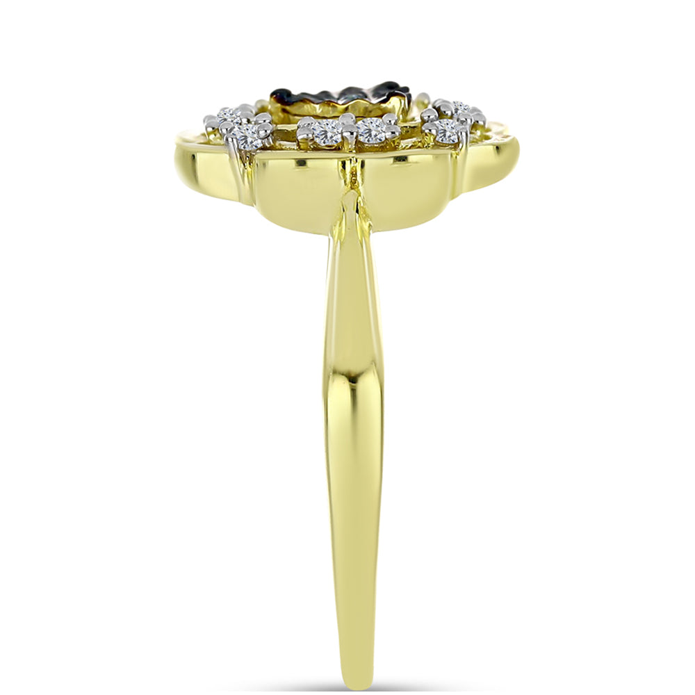 Anillo de Plata Bañada en Oro con Diamante Azul y Topacio Blanco