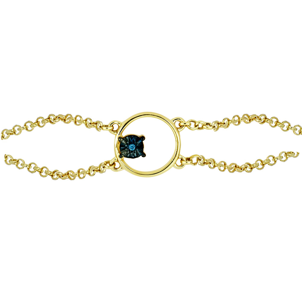 Pulsera de Plata Bañada en Oro con Diamante Azul