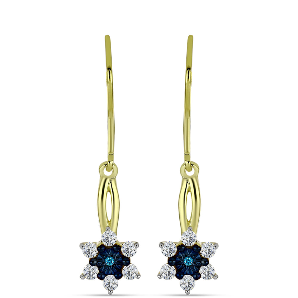 Pendientes de Plata Bañada en Oro con Diamante Azul y Topacio Blanco