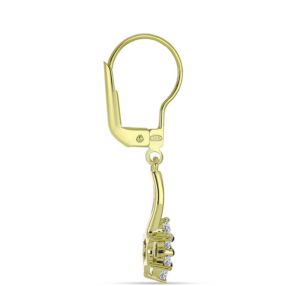 Pendientes de Plata Bañada en Oro con Diamante Azul y Topacio Blanco