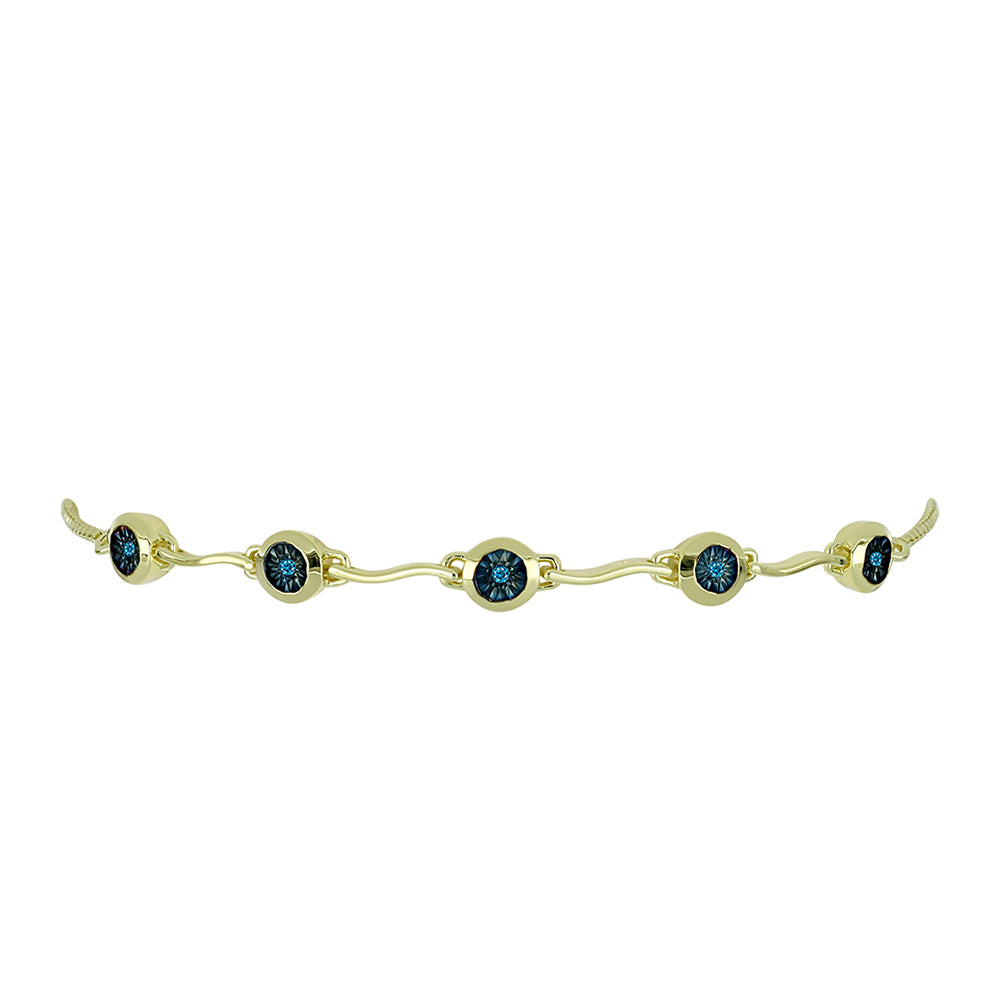 Pulsera de Plata Bañada en Oro con Diamante Azul