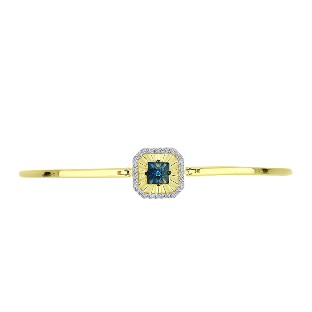 Brazalete de Plata Bañada en Oro con Diamante Azul y Topacio Blanco