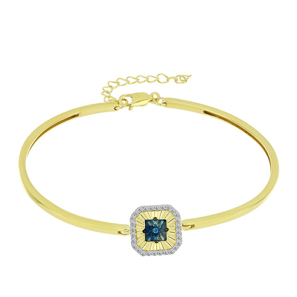 Brazalete de Plata Bañada en Oro con Diamante Azul y Topacio Blanco