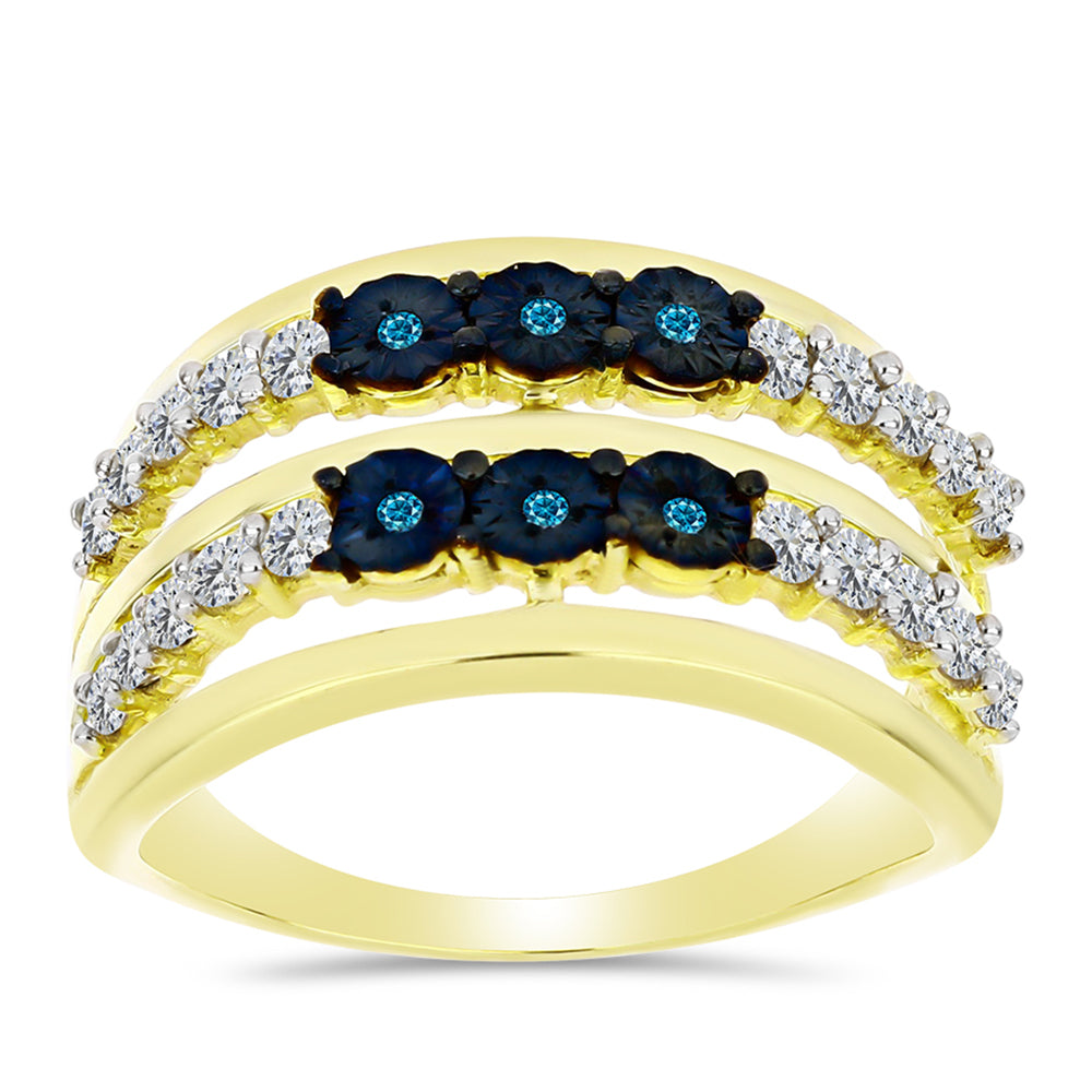 Anillo de Plata Bañada en Oro con Diamante Azul y Topacio Blanco