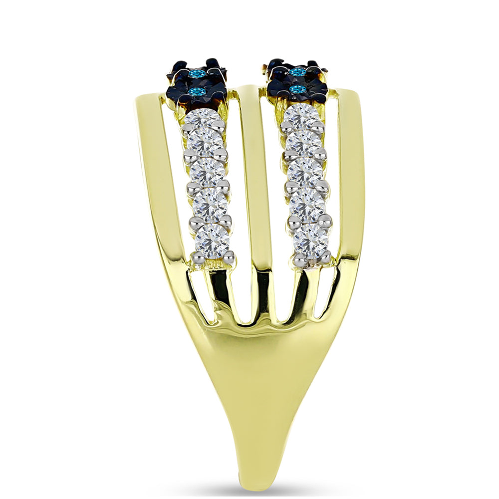 Anillo de Plata Bañada en Oro con Diamante Azul y Topacio Blanco