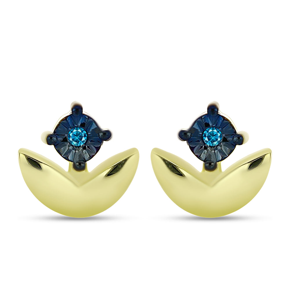 Pendientes de Plata Bañada en Oro con Diamante Azul