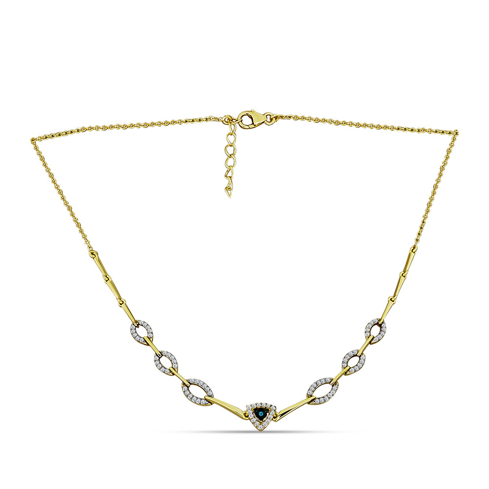 Collar de Plata Bañada en Oro con Diamante Azul y Topacio Blanco