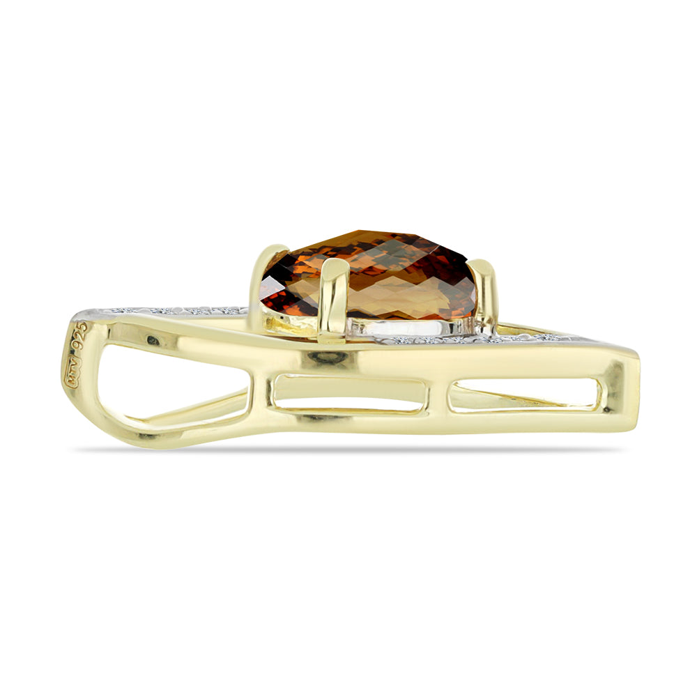 Colgante de Plata Bañada en Oro con Cuarzo Coñac y Topacio Blanco