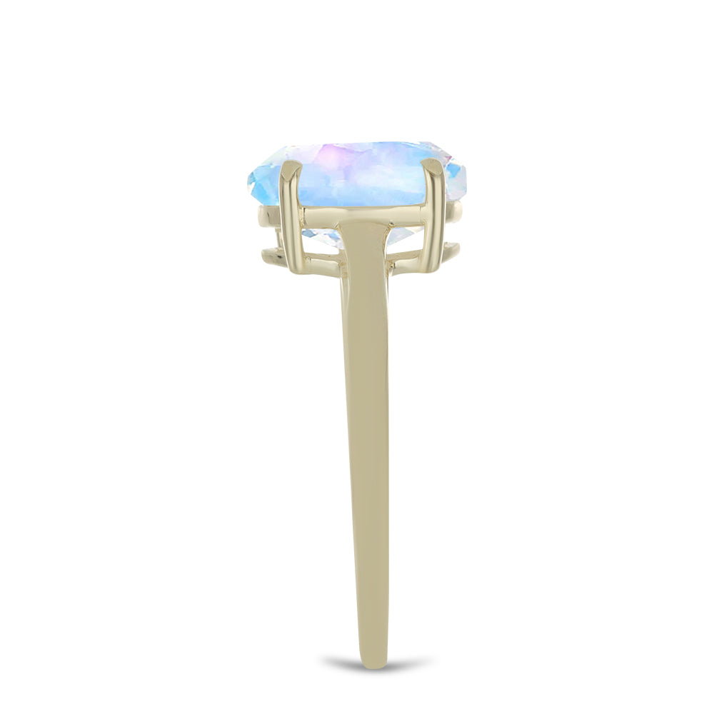 Anillo de Plata Bañada en Oro con Piedra Lunar Arco Iris