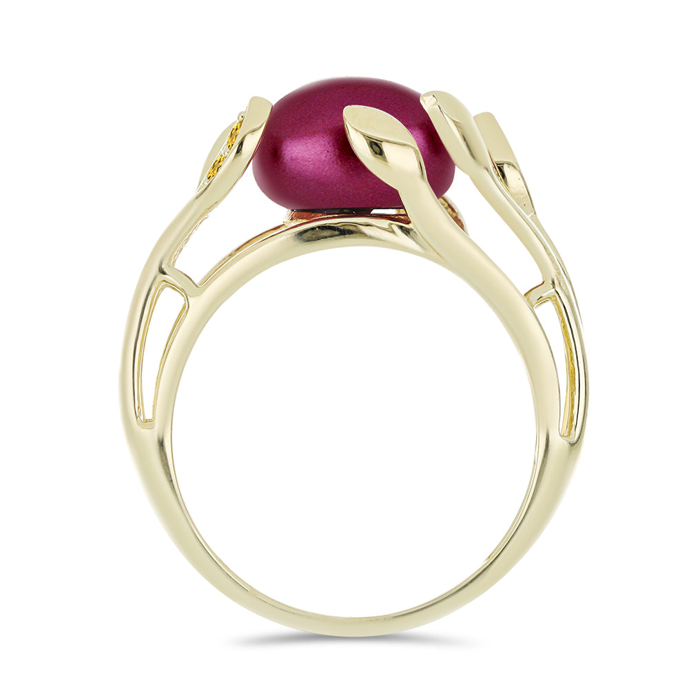 Anillo de Plata Bañada en Oro con Perla Púrpura de Agua dulce y Citrino de los Montes Urales