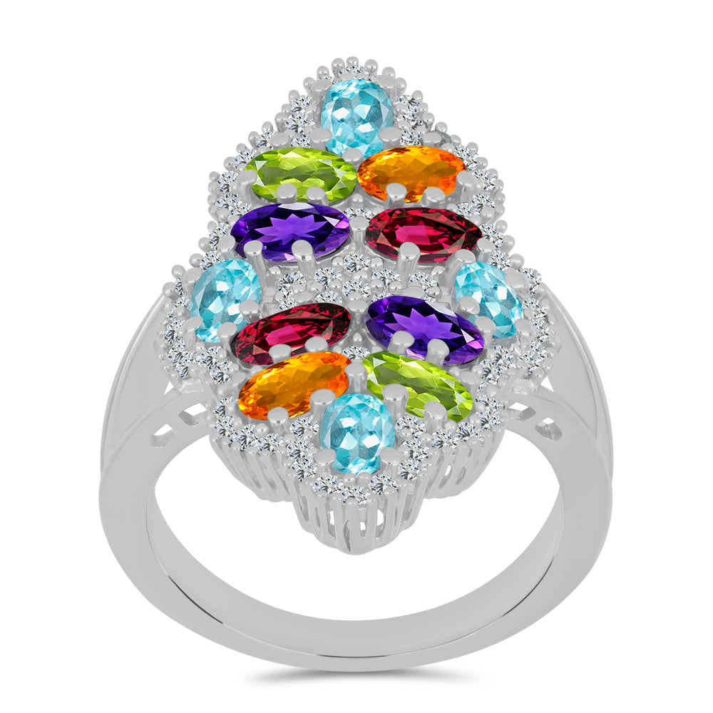 Anillo de Plata con Amatista de Marruecos y Peridoto de Changbai