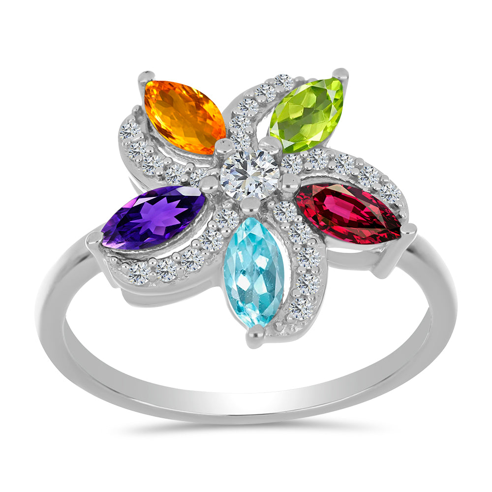 Anillo de Plata con Amatista de Marruecos y Peridoto de Changbai