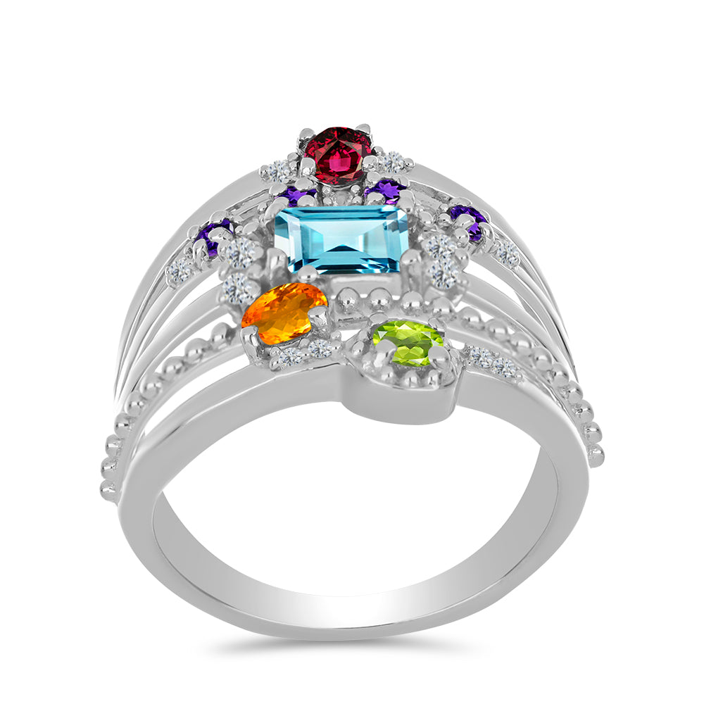 Anillo de Plata con Amatista de Marruecos y Citrino de Río del Oro