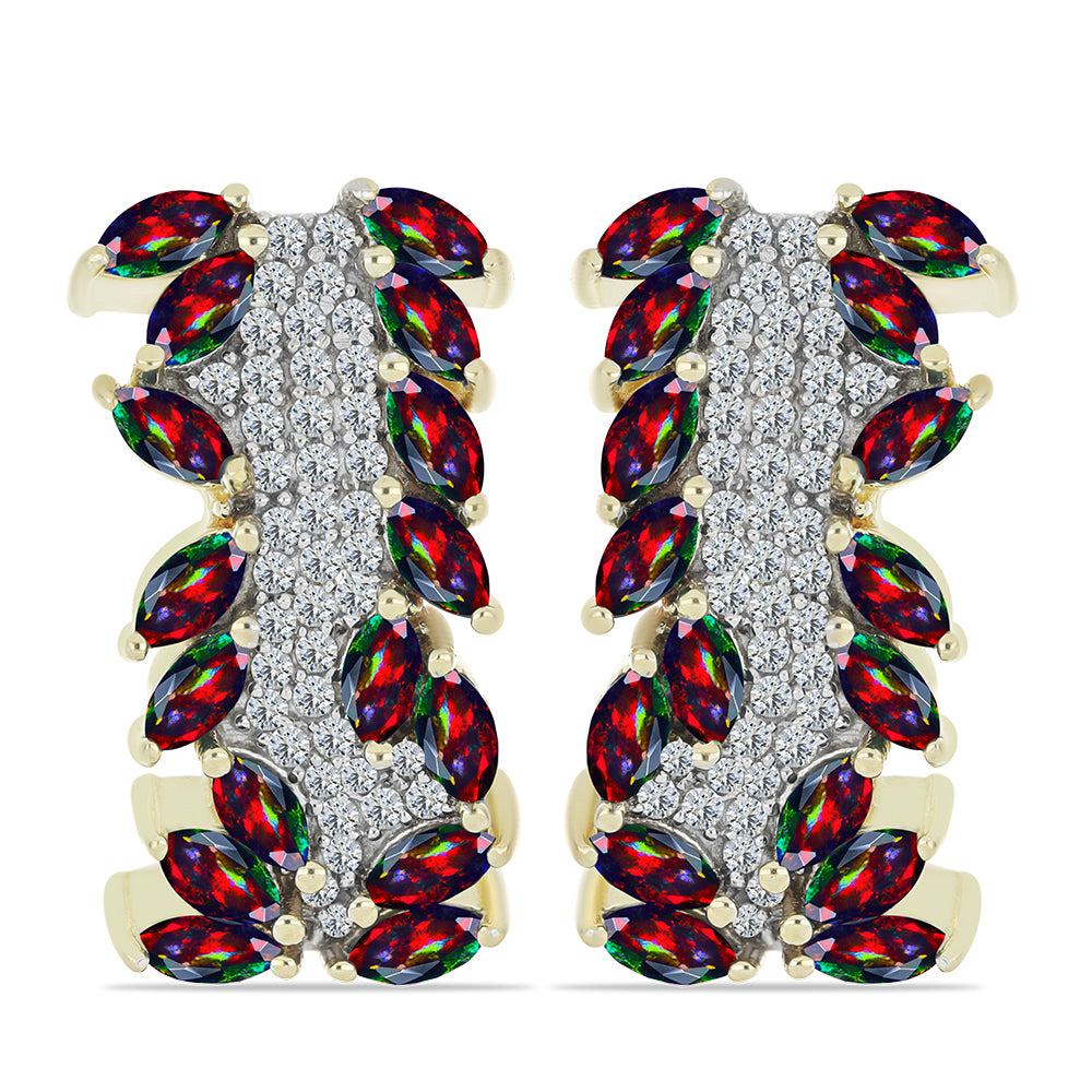 Pendientes de Plata Bañada en Oro con Ópalo negro medianoche Lega Dembi de Ëtiopía y Topacio Blanco 1