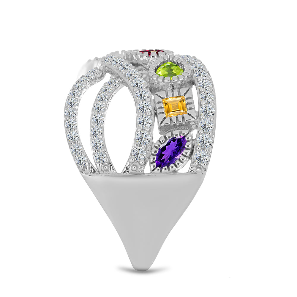 Anillo de Plata con Amatista de Marruecos y Peridoto de Changbai