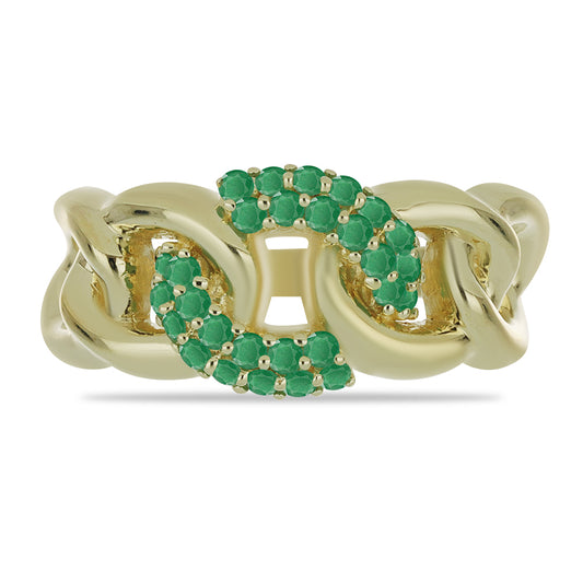 Anillo de Plata Bañada en Oro con Esmeralda de Brasil