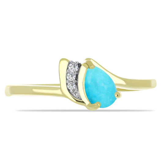 Anillo de Plata Bañada en Oro con Turquesa Bella Durmiente y Topacio Blanco