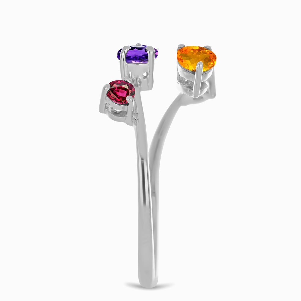 Anillo de Plata con Amatista de Marruecos y Citrino de Río del Oro