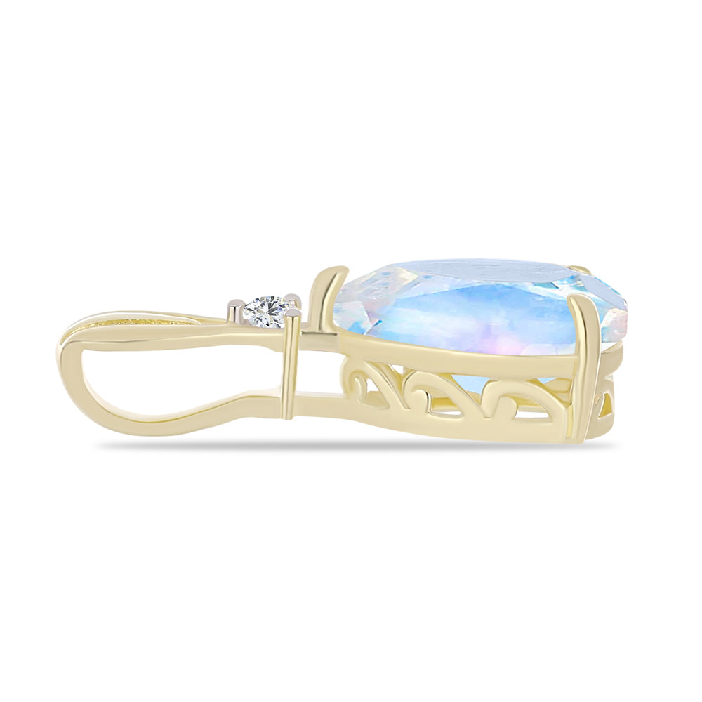 Colgante de Plata Bañada en Oro con Piedra Lunar Arco Iris y Topacio Blanco