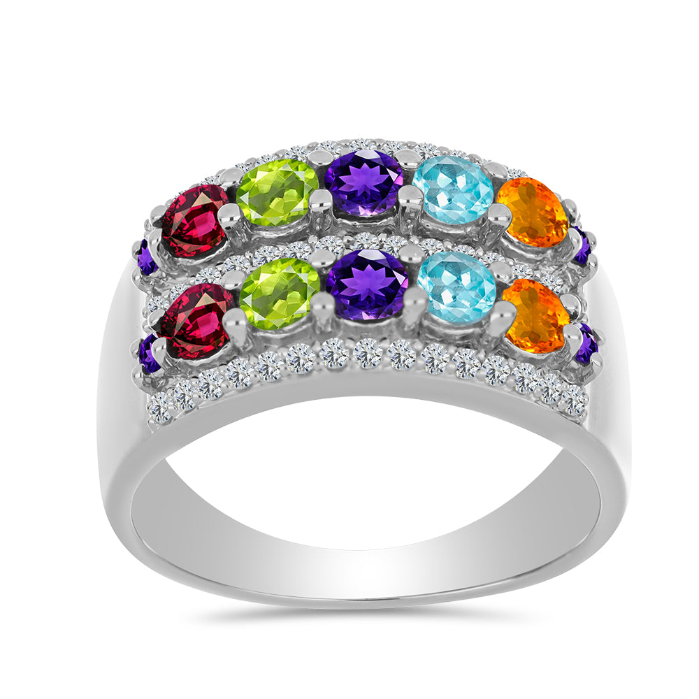 Anillo de Plata con Amatista de Marruecos y Peridoto de Changbai