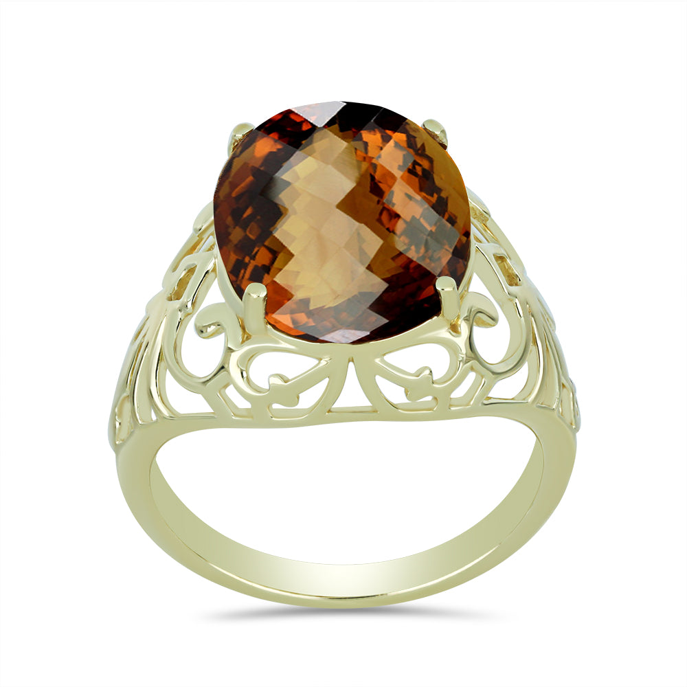 Anillo de Plata Bañada en Oro con Cuarzo Coñac