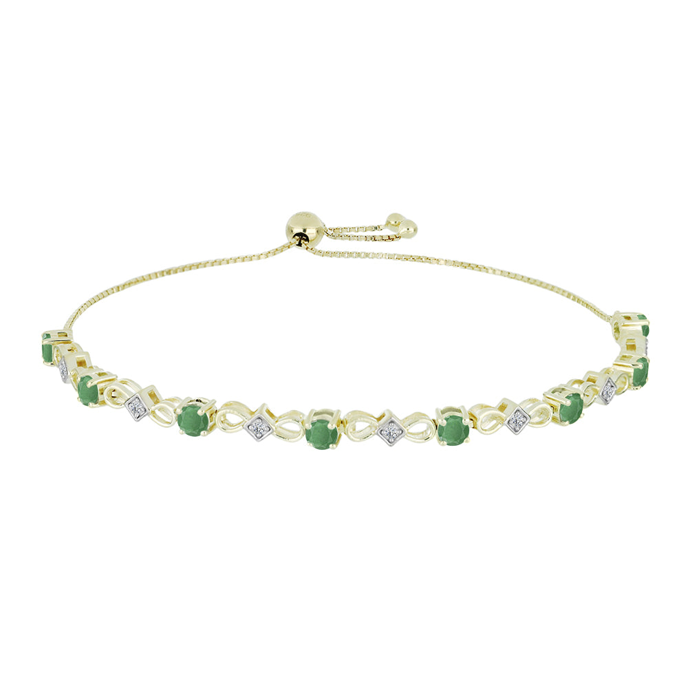 Pulsera de Plata Bañada en Oro con Esmeralda de Brasil y Topacio Blanco 1