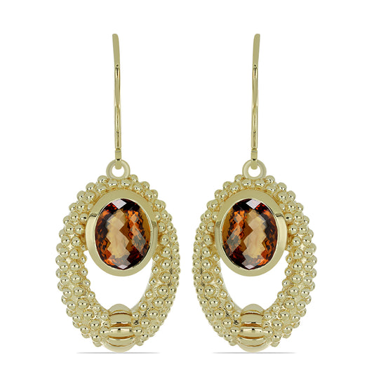 Pendientes de Plata Bañada en Oro con Cuarzo Coñac