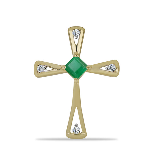 Cruz Colgante de Plata Bañada en Oro con Esmeralda de Brasil y Topacio Blanco