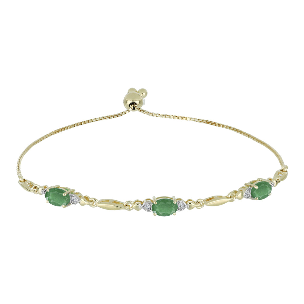 Pulsera de Plata Bañada en Oro con Esmeralda de Brasil y Topacio Blanco