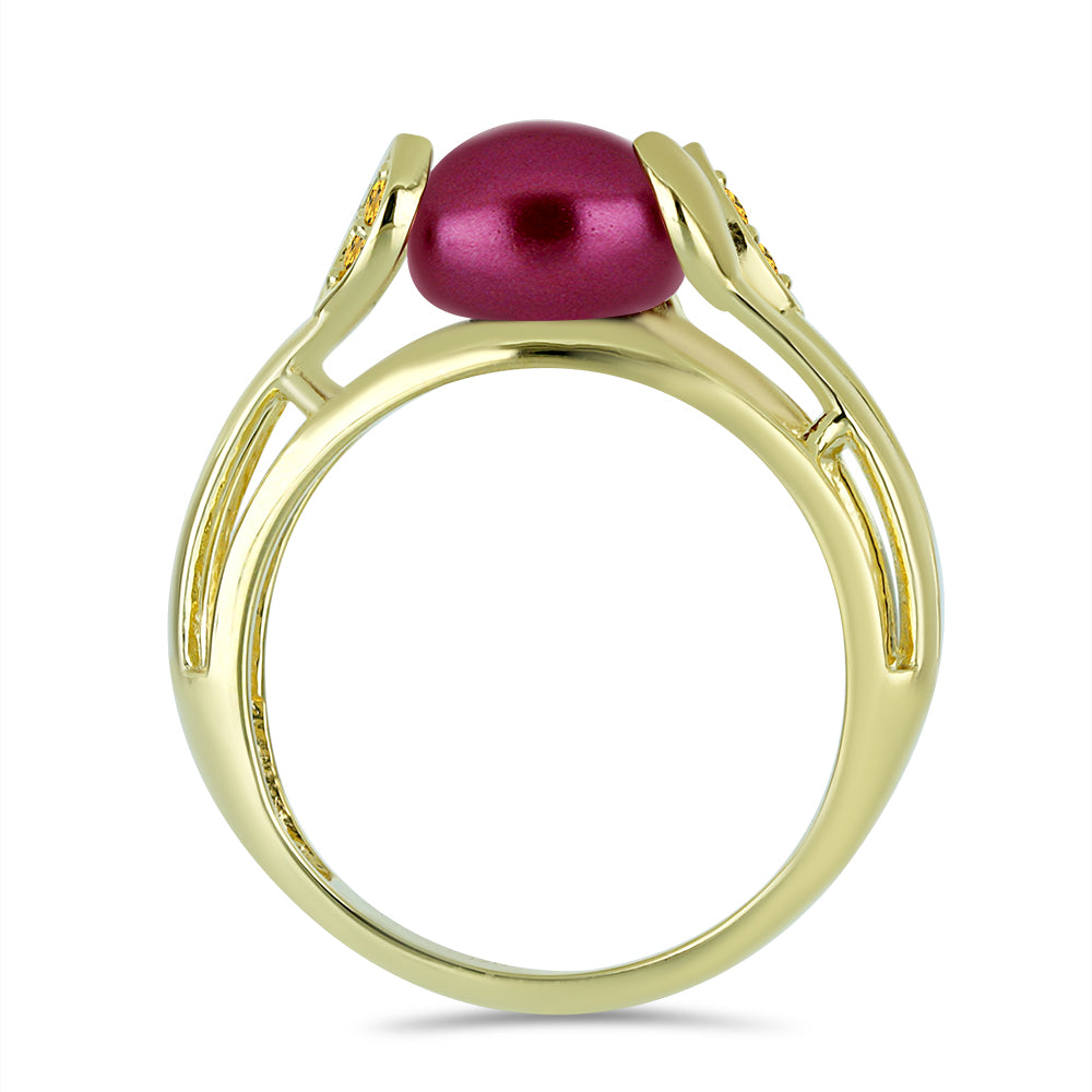 Anillo de Plata Bañada en Oro con Perla Púrpura de Agua dulce y Citrino de los Montes Urales