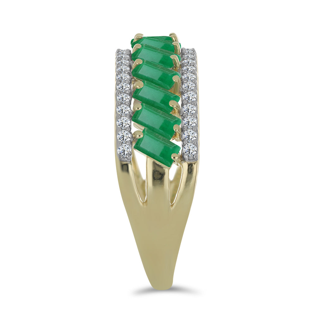 Anillo de Plata Bañada en Oro con Esmeralda de Brasil y Topacio Blanco