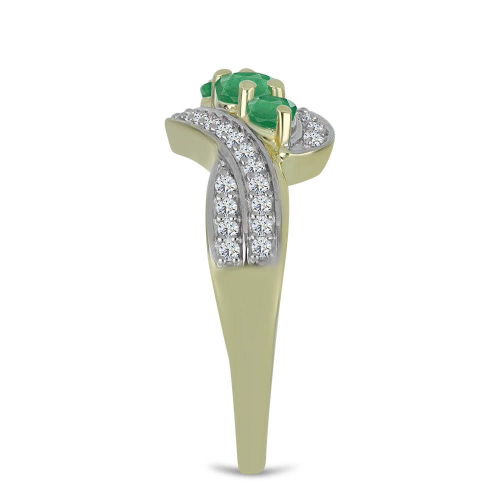 Anillo de Plata Bañada en Oro con Esmeralda de Brasil y Topacio Blanco