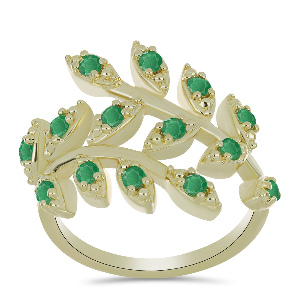 Anillo de Plata Bañada en Oro con Esmeralda de Brasil