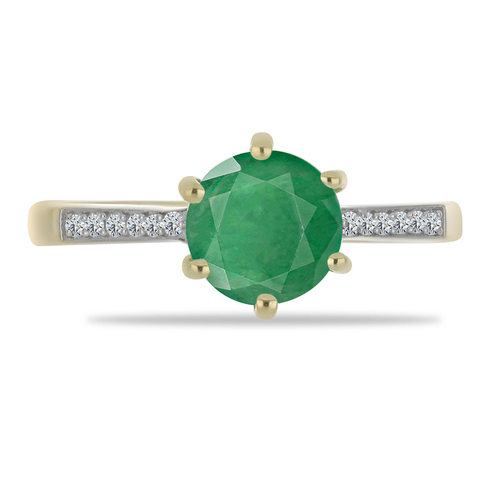 Anillo de Plata Bañada en Oro con Esmeralda de Brasil y Topacio Blanco