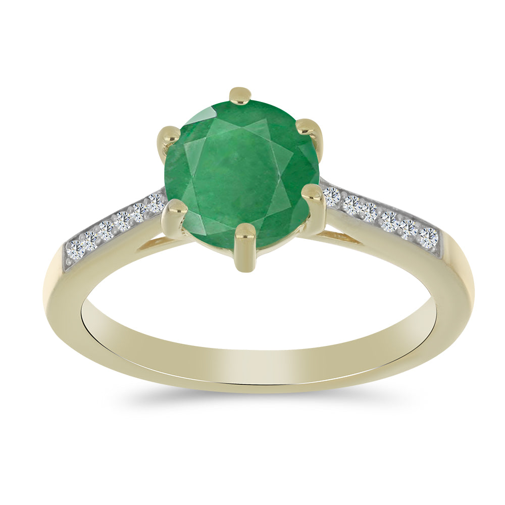 Anillo de Plata Bañada en Oro con Esmeralda de Brasil y Topacio Blanco