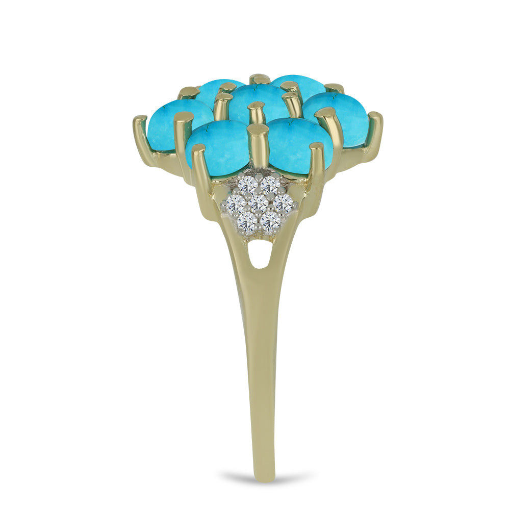 Anillo de Plata Bañada en Oro con Turquesa Bella Durmiente y Topacio Blanco