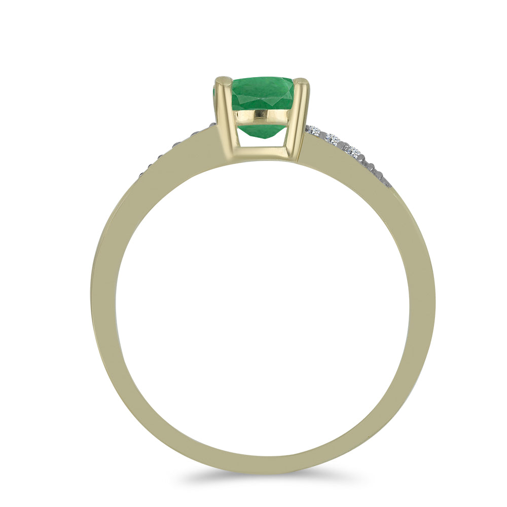 Anillo de Plata Bañada en Oro con Esmeralda de Brasil y Topacio Blanco