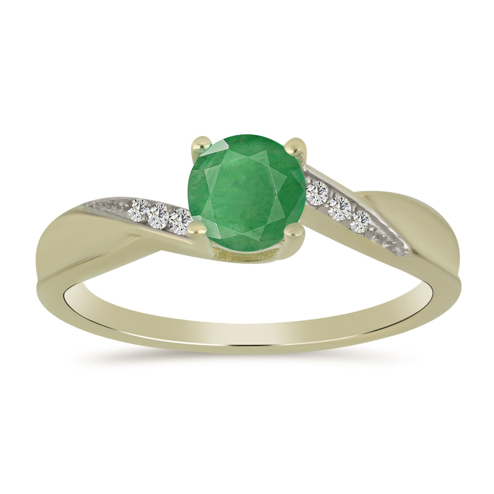 Anillo de Plata Bañada en Oro con Esmeralda de Brasil y Topacio Blanco