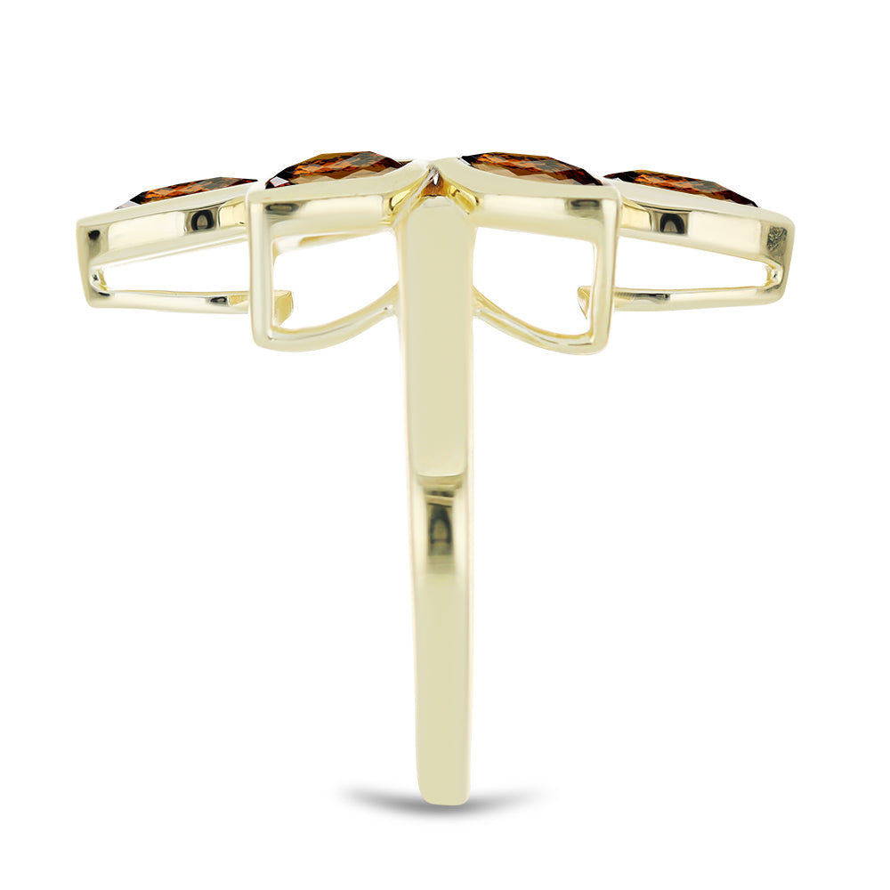 Anillo de Plata Bañada en Oro con Cuarzo Coñac