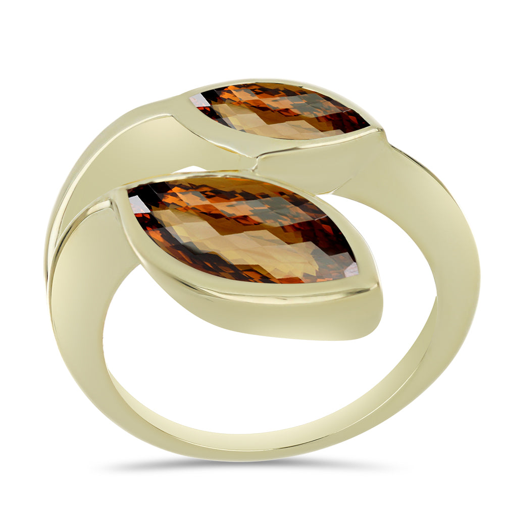 Anillo de Plata Bañada en Oro con Cuarzo Coñac
