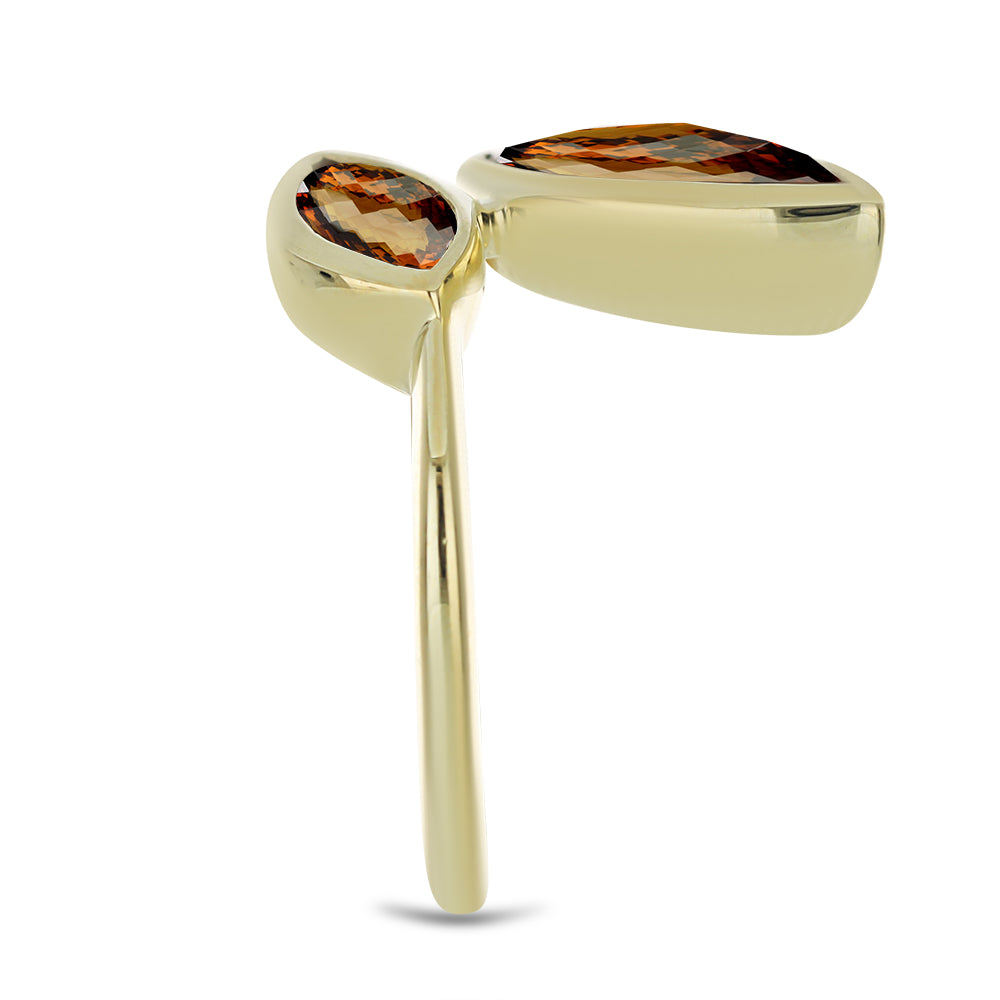 Anillo de Plata Bañada en Oro con Cuarzo Coñac