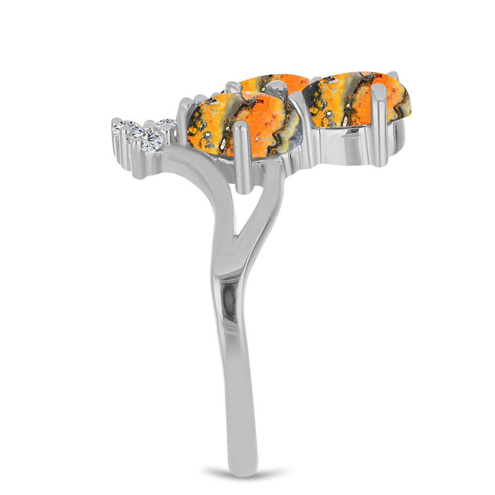 Anillo de Plata con Jasper de Bumble Bee y Topacio Blanco