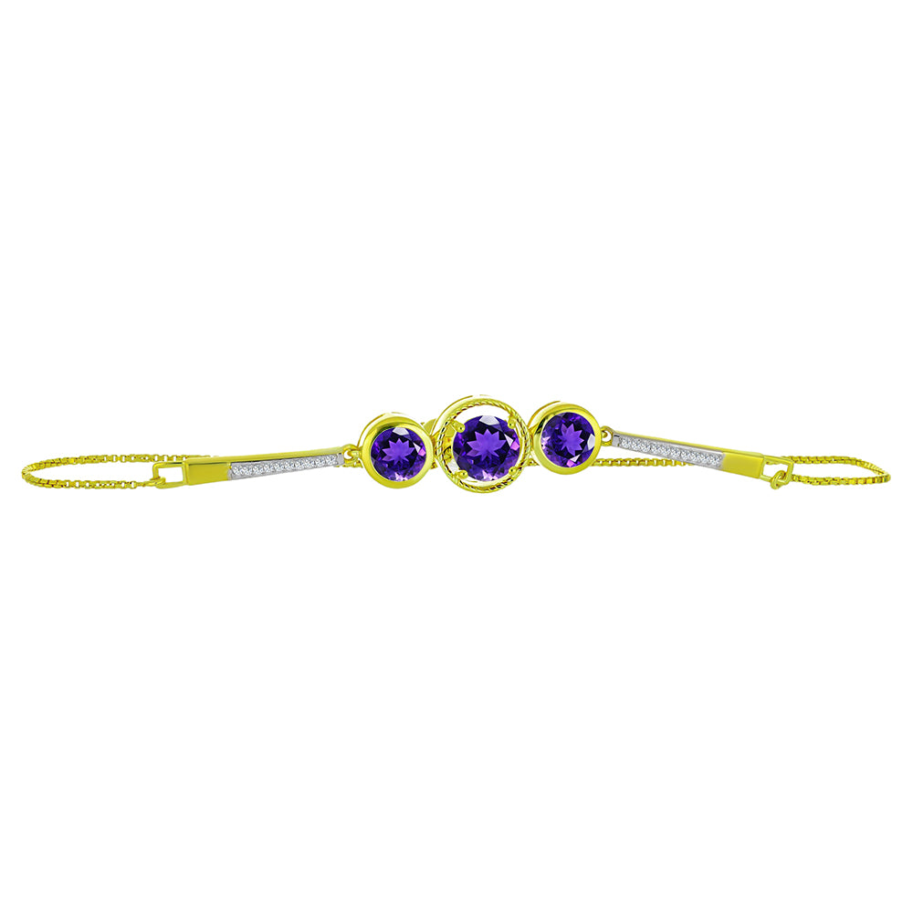 Pulsera de Plata Bañada en Oro con Amatista de Marruecos y Topacio Blanco